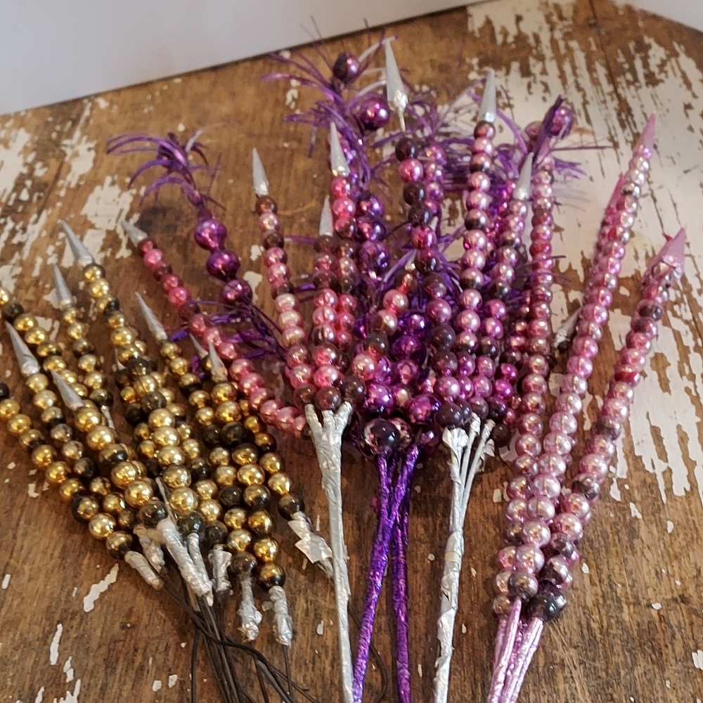 Vintage Glass Beads On A Stick Brown Pink Purple And Gold Set Of 16 Sticks